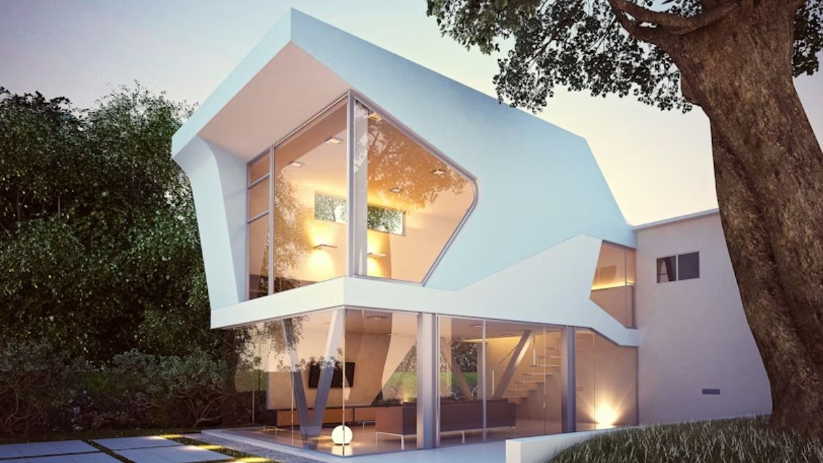 Residência moderna de alto padrão projetada como uma casa inteligente tecnológica.